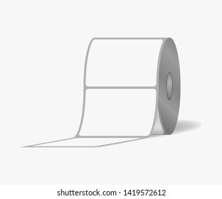 Label Sticker Roll. Blank Adhesive Labels On Bobbin, Vector Mock-up.