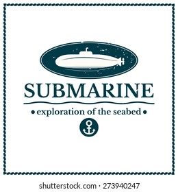 Label submarine, exploration of the seabed, lettering design