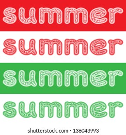 Label summer is made ??by white lace letters on red  and green background. Vector format.