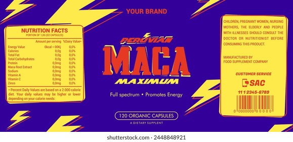 Label Supplement, Maca Root, Peruvian, dietary supplement, capsules