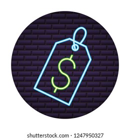 label with symbol dollar of neon light