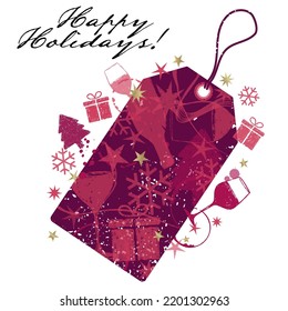 Label with symbols of wine and Christmas. Label with symbols of wine and Christmas. Hand drawn illustration with texture.