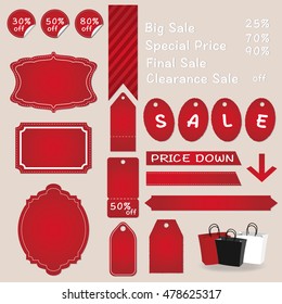 Label and tag set for the red color of Sale