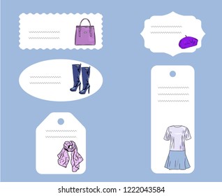 Label Tag Stitch Set White Vector Isolated