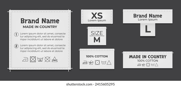 Label tag wash instruction cloth care fabric cotton isolated set. Vector graphic design illustration