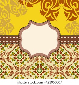 Label with tape.Can be used for packaging,invitations,template,artwork.Decorative element border. Ethnic background.