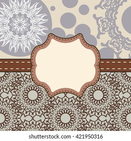 Label with tape.Can be used for packaging,invitations,template,artwork.Decorative element border. Ethnic background.