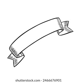 Label tape for labels. Vector black and white hand-drawn graphics on a white background. A design element for labels, menus, packages and posters.