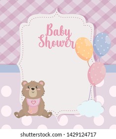 label of teddy bear with balloons decoration