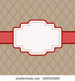 Label template with blank space for text on brown vintage background. Damask pattern, vector illustration 