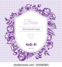 Label template with briar.
Hand drawn sketch used. Fonts: Liberation Serif, Great Vibes (free license).