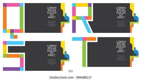 Label template. color alphabet font concept. Q,R,S,T letter.