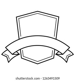 Label template. Design element of badge with ribbon. Design element for emblems, signs, logos, frames, stamps, stickers or icons. Empty space for text. Vector flat outline icon illustration.