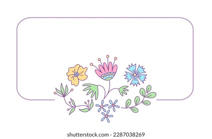 Label template with floral design. Vector isolated color illustration in doodle style.
