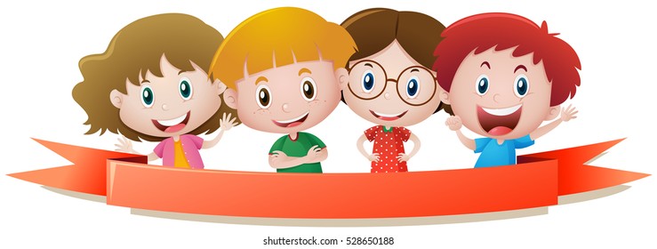 Label template with four kids smiling illustration