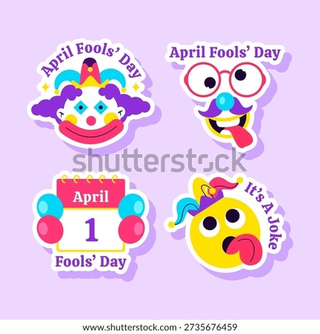 Label Template Happy April Fools Day Flat Cartoon Hand Drawn Illustration