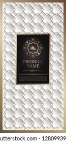 Label template on seamless background. Luxury design for luxury product packaging. With gold foil. And silver isolated on white background. Vector