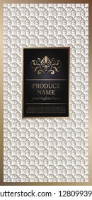 Label template on seamless background. Luxury design for luxury product packaging. With gold foil. And silver isolated on white background. Vector
