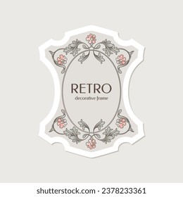 Label template. Retro sticker. Floral oval frame. 