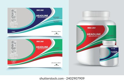 suplemento de plantilla de etiqueta de la vitamina etiqueta del envase del frasco diseño creativo y moderno con etiqueta de medicina vectorial natural multivitamínica.