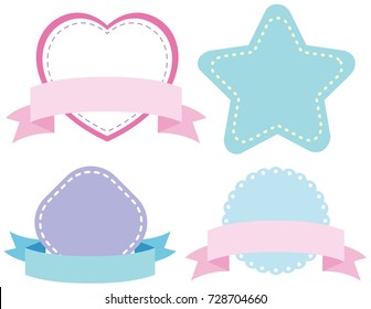 Label templates with different shapes in blue and pink illustration