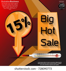 Label Text 15 % Big Hot Sale   - modern Idea and Concept   Vector  illustration  Business Infographic template  with arrow,mercury.
