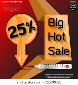 Label Text 25 % Big Hot Sale   - modern Idea and Concept   Vector  illustration  Business Infographic template  with arrow,mercury.
