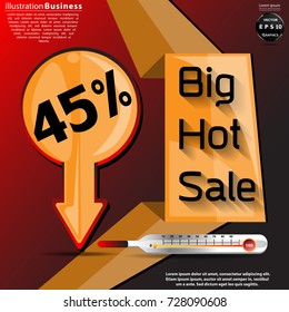 Label Text 45 % Big Hot Sale   - modern Idea and Concept   Vector  illustration  Business Infographic template  with arrow,mercury.
