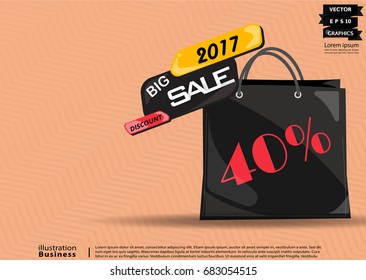 Label Text Discount Big Sale  2017 - modern Idea and Concept   Vector  illustration  Business Infographic template  with Text  40 %,shopping bags.