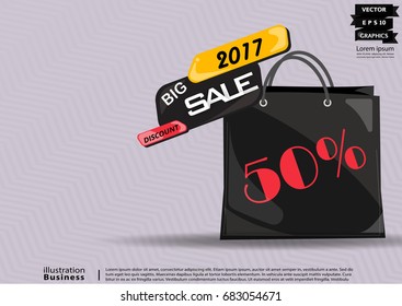 Label Text Discount Big Sale  2017 - modern Idea and Concept   Vector  illustration  Business Infographic template  with Text  50 %,shopping bags.