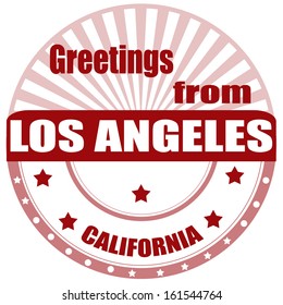 Label with text Greetings from Los Angeles,vector illustration
