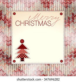 Label for text on a background texture of knitting. Merry Christmas