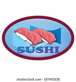 Label with text Sushi,vector illustration