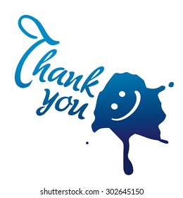 Label "Thank you" with ink smile stain. Eps 10 vector file. 