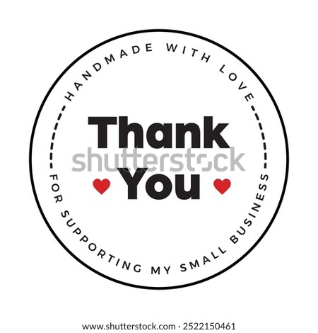 Label thank you for order. handmade with love icon symbol. can be use for small business package.