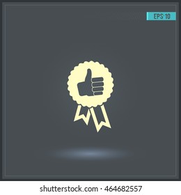 Label with thumb up. Vector icon.
