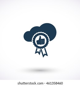 Label with thumb up vector icon. Graphic symbol for web design, logo. Isolated sign on a white background.