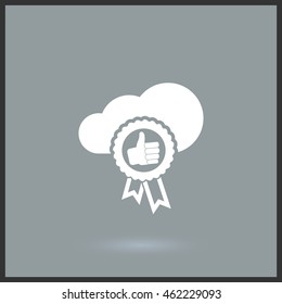 Label with thumb up vector icon. Graphic symbol for web design, logo. Isolated sign on a gray background.