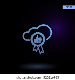 Label with thumb up vector icon. Graphic symbol for web design, logo.