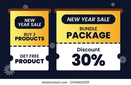 Label Ticket for New Year Sale with Yellow White Blue on Dark Blue Background