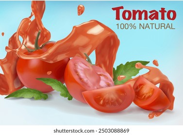 Label of tomato juice or Tomatoes. Vector illustration.
