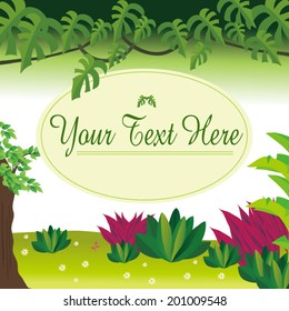 Label with tropical jungle background