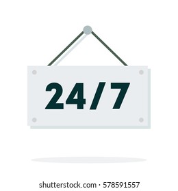 Label twenty-four on seven vector flat material design isolated on white