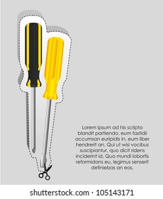 Label two screwdrivers, with cutting lines, vector illustration