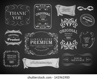 label, typography, calligraphic design elements, page decoration and labels of drawing with chalk on blackboard