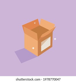 label of unbox, unpacking the box concept.