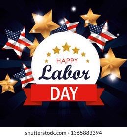 label with usa flag stars to labor day celebration