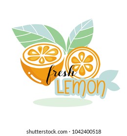 Label vector design of slice fresh lemon brand thin line