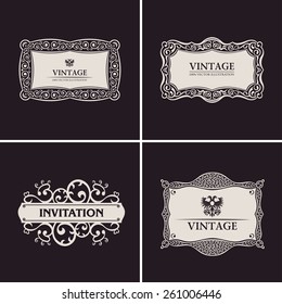 Label vector frames elegant border set. Vintage banner design black ornament