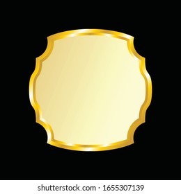Label vector icon set gold color on black background. Ribbon isolated shapes illustration of gift and accessory. Christmas sticker and decoration for app and web. Banner, badge and borders collection.